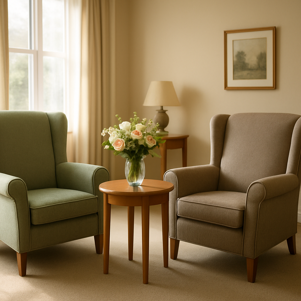 The warm, home-like living room interior of Kelim House